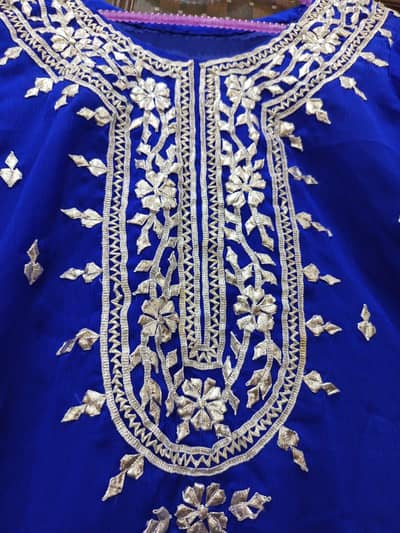Navy Blue Handwork Crinkle Dress – Gotta Kinari Stitched | Small Size