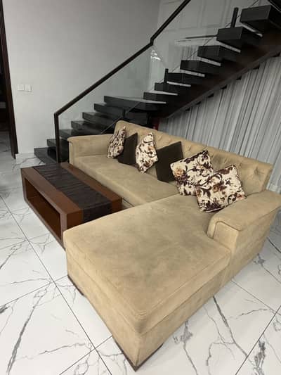 L-Shaped Sofa with Center Table