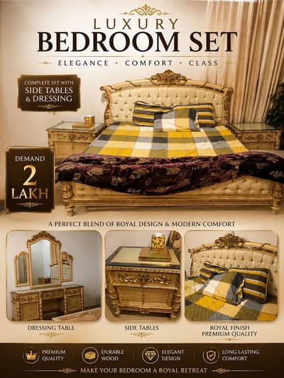 King bed with side tables and dressing table