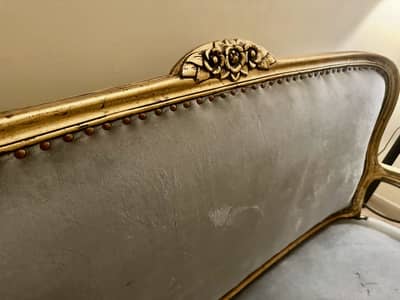 Luxury French Style Antique Gold Loveseat | Velvet Accent Sofa | Solid