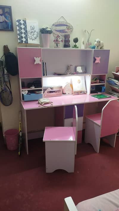 Kids Study Table with Bookshelf and Chairs