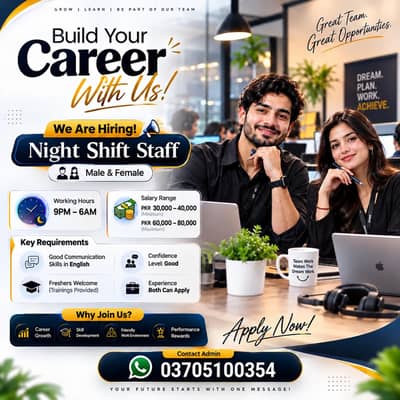 Male and Female staff hiring,Night shift, Job,Need Staf
