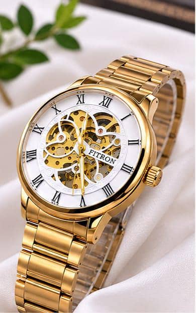 new fitron luxury men's watches /new gold stainless steel/skeleton dia