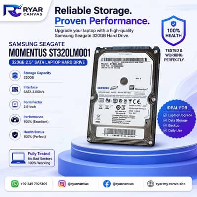 Samsung Seagate Momentus 320GB 2.5" SATA Hard Drive 100% Health