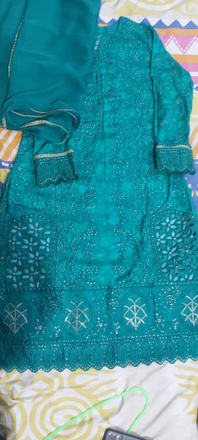 CUTWORK DAMAN lawn fully embroidered ready to wear 3 PC dress