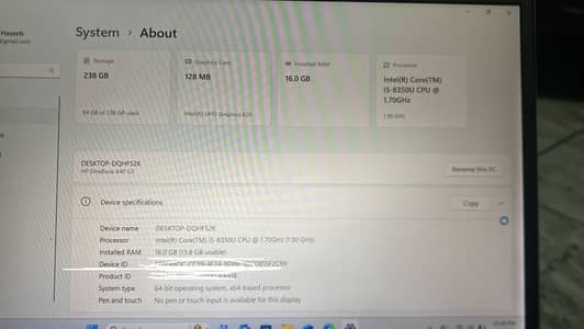 Hp Core i5  8th generation  16/256 Elite book