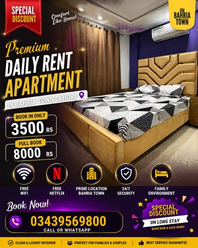 Premium Apartment with Free WiFi & Netflix | Bahria Town Lahore