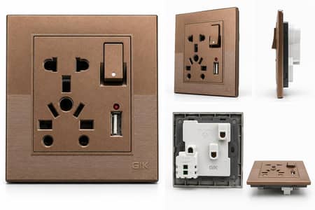GIK Premium Universal socket with Switch & USB port |16 A 250v|