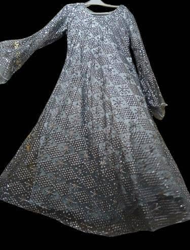 Net sitara maxi with tissue flare dupatta