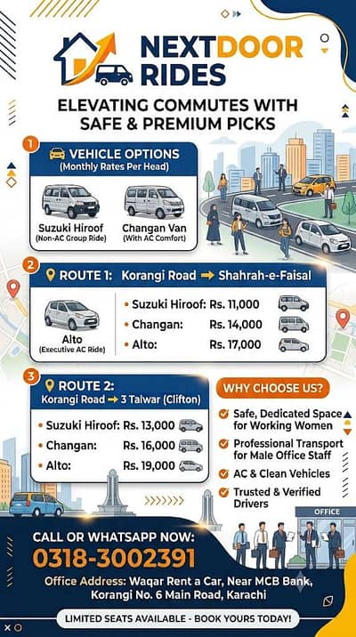 Korangi pick and drop available. . .