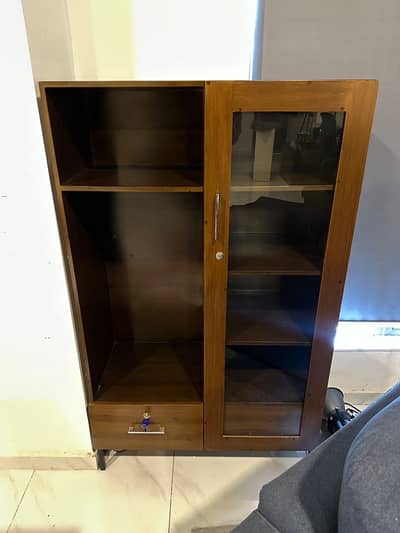Wooden Storage Cabinet with Glass Door & Shelves