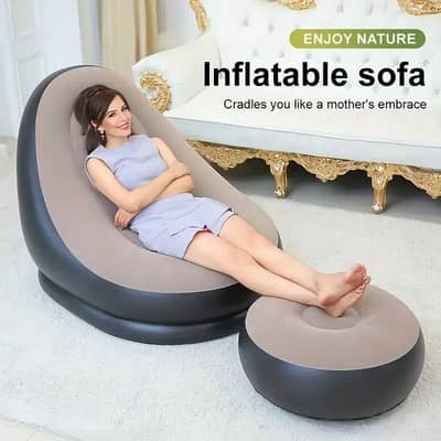 Luxury Inflatable Lounge Chair with Ottoman Modern Air Sofa Set