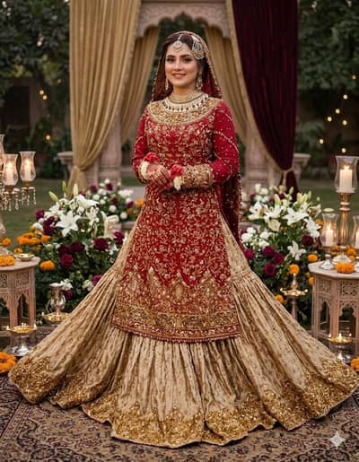 Premium farshi sharara with Tail Red & Golden