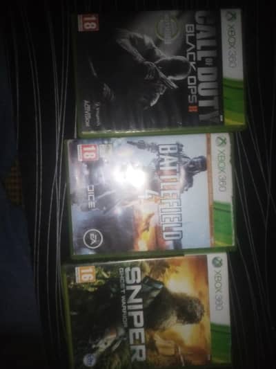 Xbox 360 Games COD Black Ops 2, Battlefield 4, Sniper Ghost Warrior.