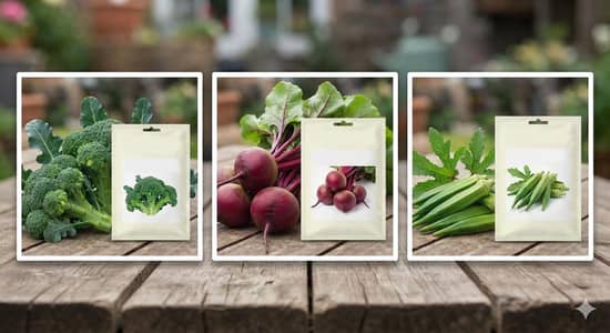 F1 Hybrid Vegetable Seeds Combo (Broccoli, Beetroot & Okra / Bhindi)