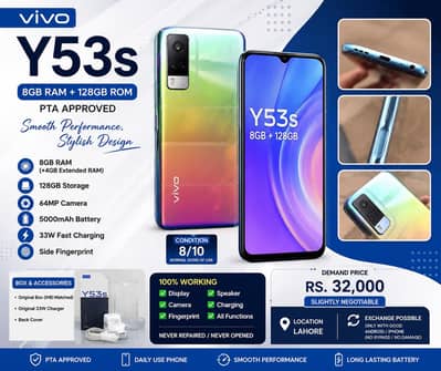 Vivo Y53s 8GB/128GB PTA Approved | Box + Original Flash Charger