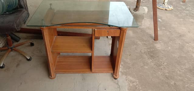 Office Computer Table with Glass Top | Wooden Desk