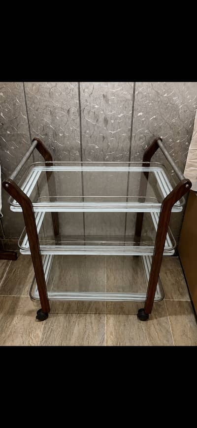 3-Tier Glass Serving Trolley with Wheels – Used, good Condition