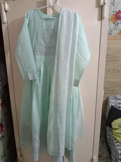 Mint Green Embroidered 3 Piece Party Wear Dress with Dupatta