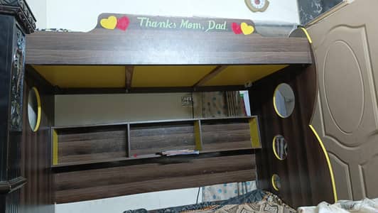 Kids Wooden Bunk Bed with Bookshelf – Like New – Only 5–6 Months Used