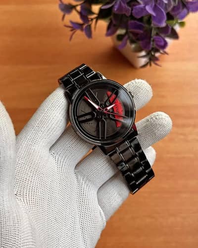 Men's Stainless Steel Spinning Watch Blue Deal Black Strap.