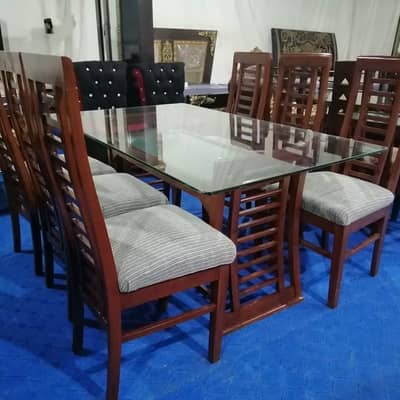 Dining Table With 4 & 6 Chair Set - Glass Top - Brand New