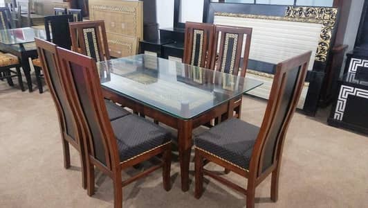 Dining Table With 4 & 6 Chair Set - Glass Top - Brand New