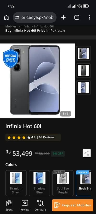 Infinix Hot 60i 6/128 gb 5000 mah battery
