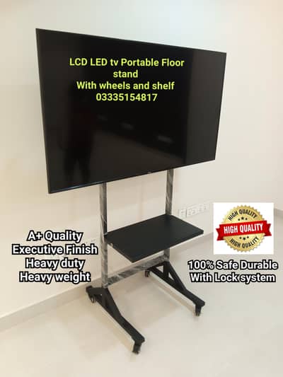 LCD LED tv floor stand A+ with wheels and shelf  heavy duty