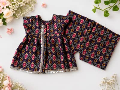  Stylish Baby Girl Geometric Print Frock with Matching Trouser