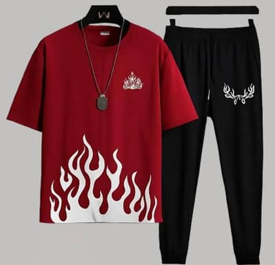 Red flame graphic track suit for men micro interlock