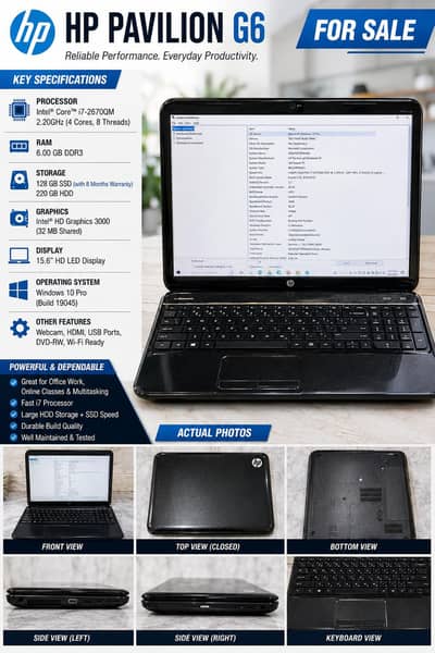 HP PAVILION G6.128 GB SSD.  220 GB HHD