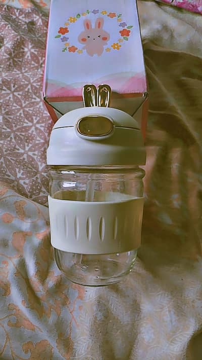 cute bunny-ear Glass cup_ perfect for your daily drink!