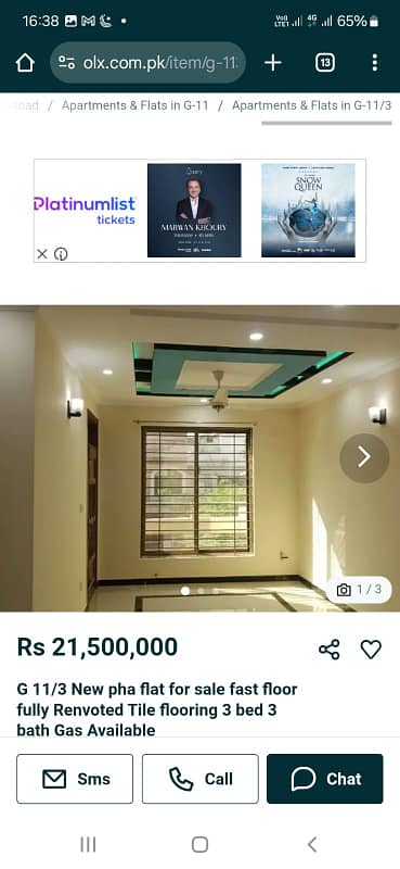 G 11/3 New Pha flat for Rent Ground floor Extra land fully Renvoted Tile flooring C type 3 bed 2bath tvl kitchen gas Available