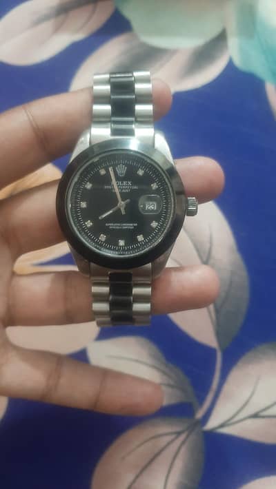 rolex black silver date time working