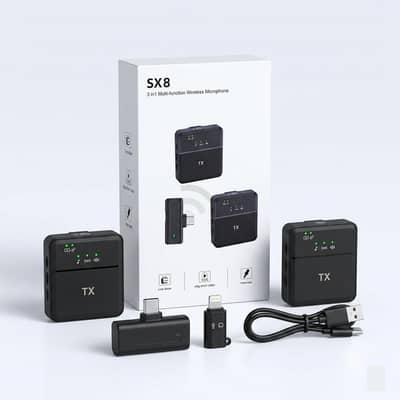 SX8 3-in-1 Wireless Microphone | Type-C & Lightning | For Vlogging