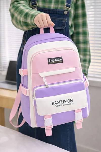 Purple Pink Multicolor Casual Backpack for College Girls