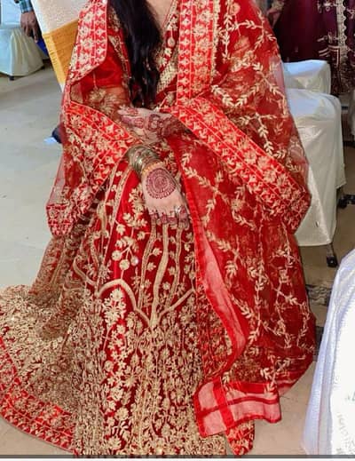 Red Bridial frok length heavy Goden embroidery  Barat suit