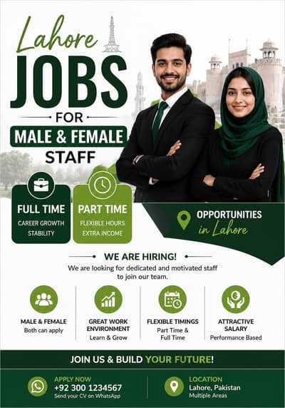 Lahore jobs available for male and female staff