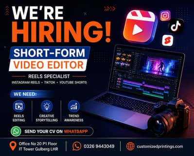 We're Hiring –Video Editor - Job For Video Editor