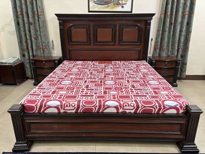 Solid Wood King Size Bed Set with Dressing Table, Stool & Side Tables