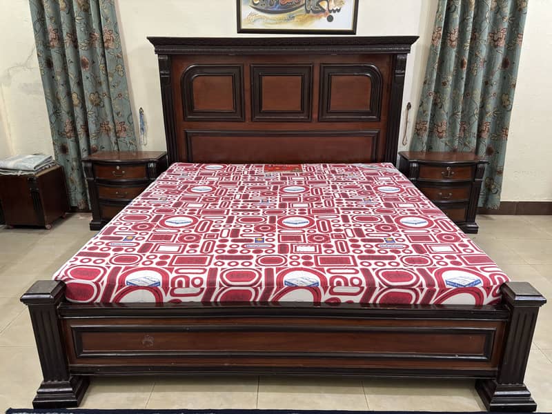 Solid Wood King Size Bed Set with Dressing Table, Stool & Side Tables 0