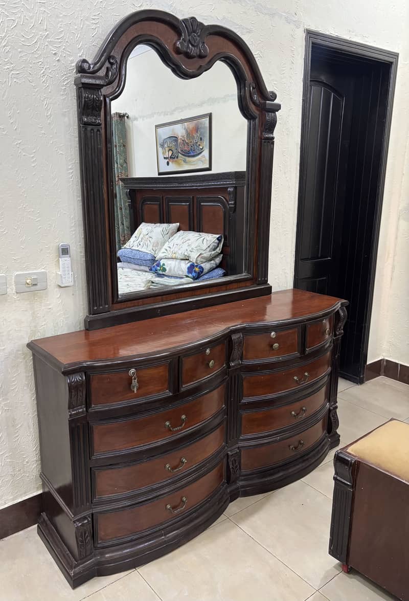 Solid Wood King Size Bed Set with Dressing Table, Stool & Side Tables 6