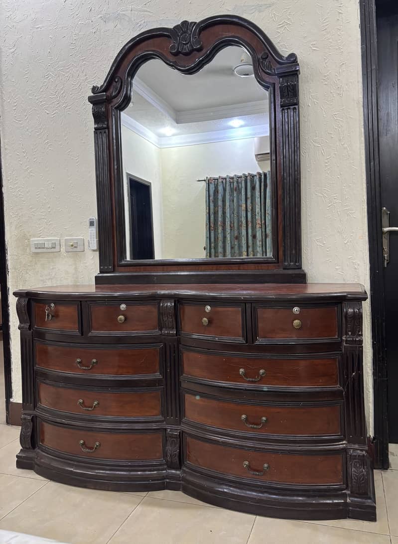 Solid Wood King Size Bed Set with Dressing Table, Stool & Side Tables 8
