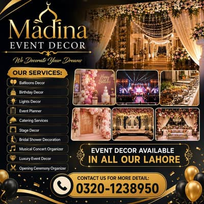 Balloons Decor, Home Decor, Lights, Event Planners, Catering, Stage
