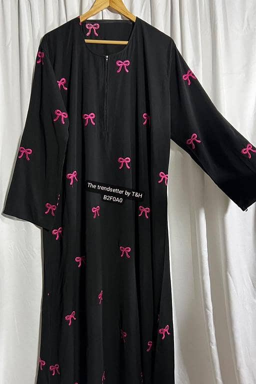 Embroidered Maxi Bow Abaya by Peach Jorjjet – Abaya for Girls and Women
