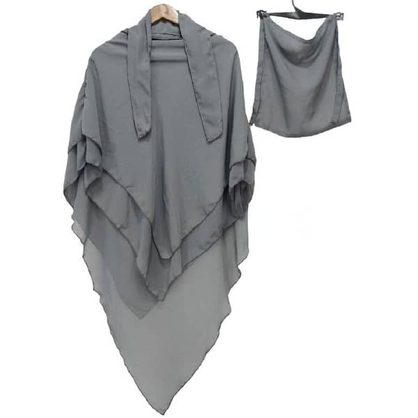 3-Layer Hijab Set: Khimar with Nikab (2-Piece) in Free Size