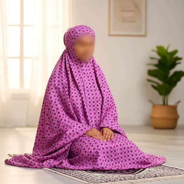 Namaz Chadar with Sleeves – Prayer Shawl for Women in Swiss Lawn Fabric, Printed Namaz Chadar With Niqab, Size 60inch