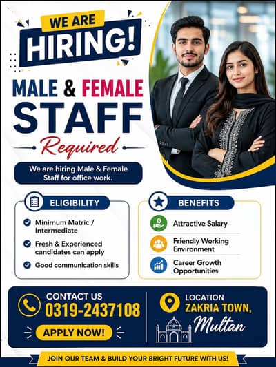  Urgent Hiring – Male & Female Office Staff Required | Apply Now!