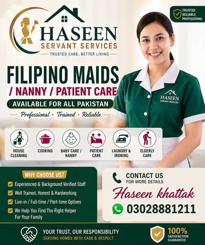 Filipino Maids, Nannies & Patient Care Staff Available Across Pakistan